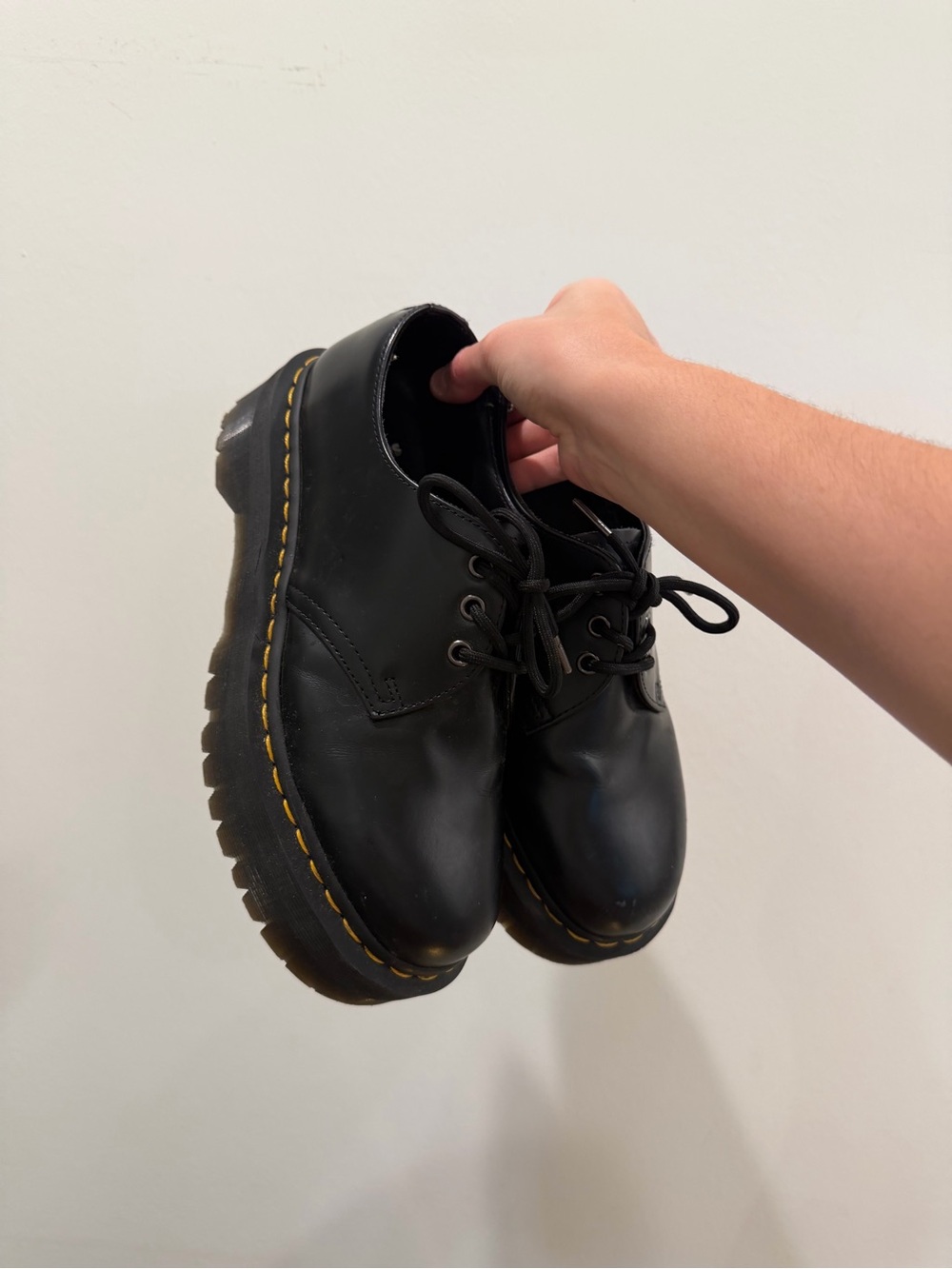 Doc martens! Classic Black Leather Lace-Up Men’s Shoes with Yellow Stitching